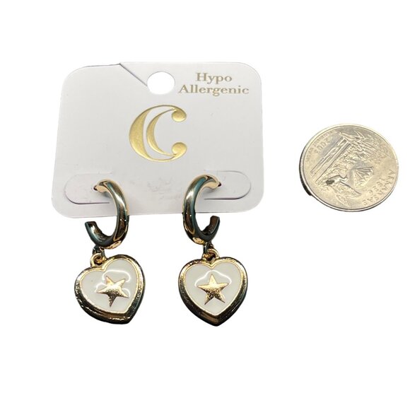 Charming Charlie MSRP $14 Hypoallergenic Gold & White Heart Star Earrings Set - Picture 3 of 5